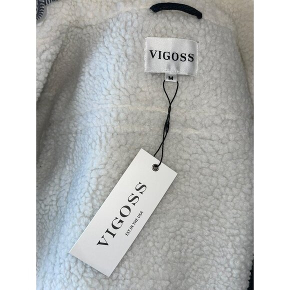 New Vigoss Shearling Aviator Jacket Faux Leather & Sherpa Trim Size Medium - Picture 7 of 9